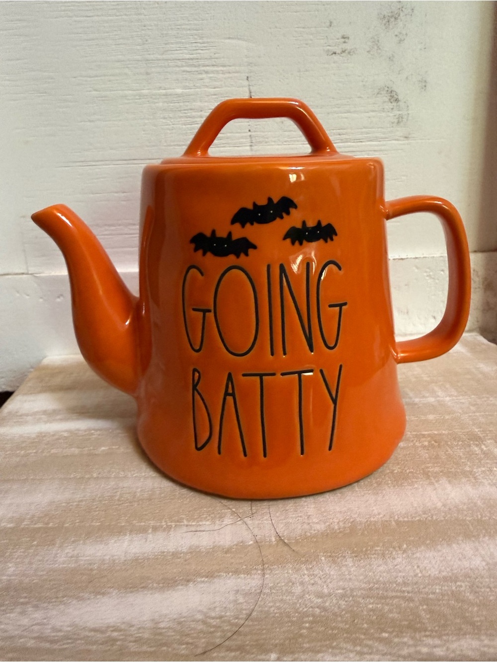 Rae Dunn Orange 'Going Batty' Ceramic Teapot - Halloween Decor